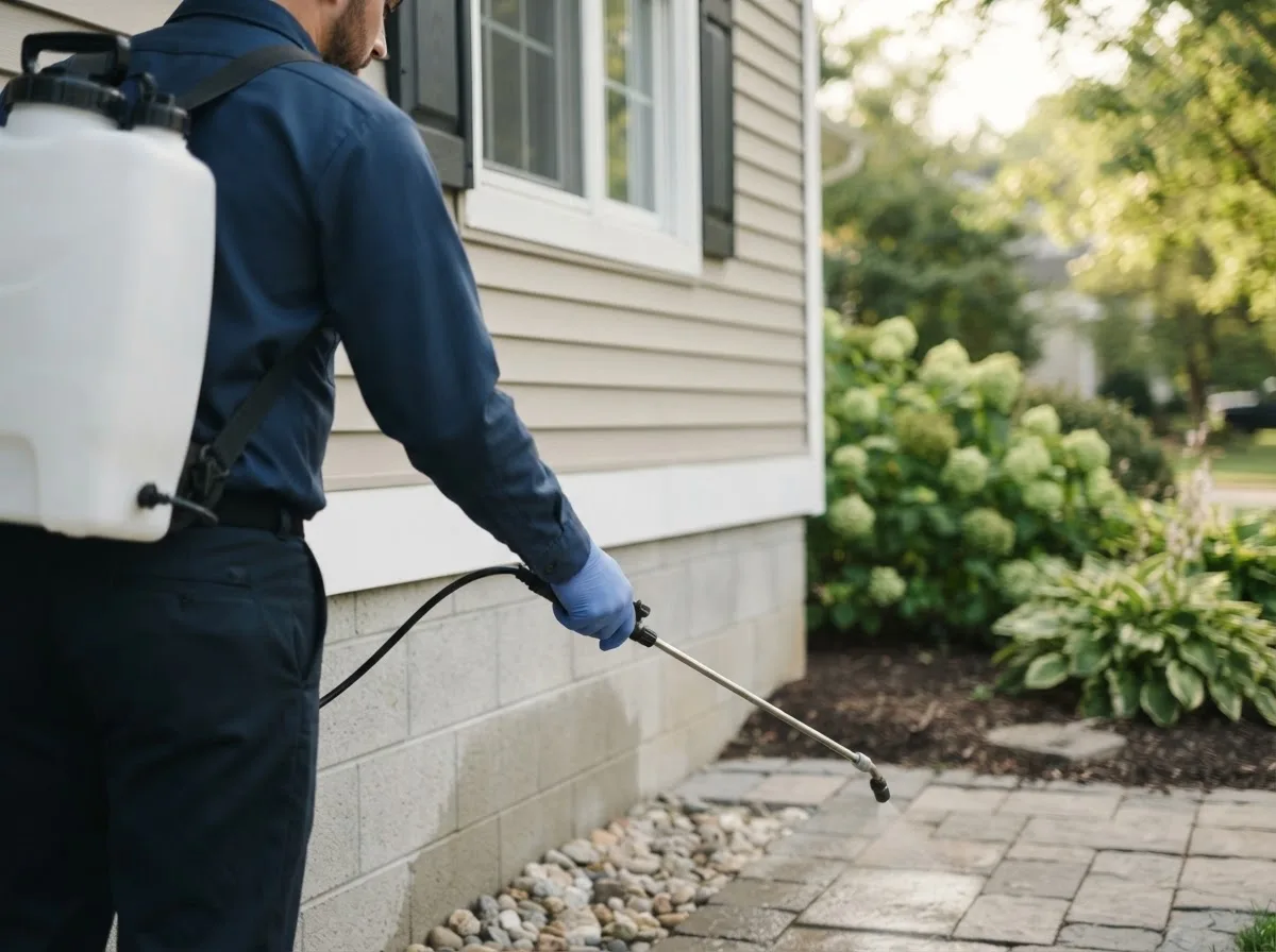 Pest control technician inspecting a home in Blackwell, OK